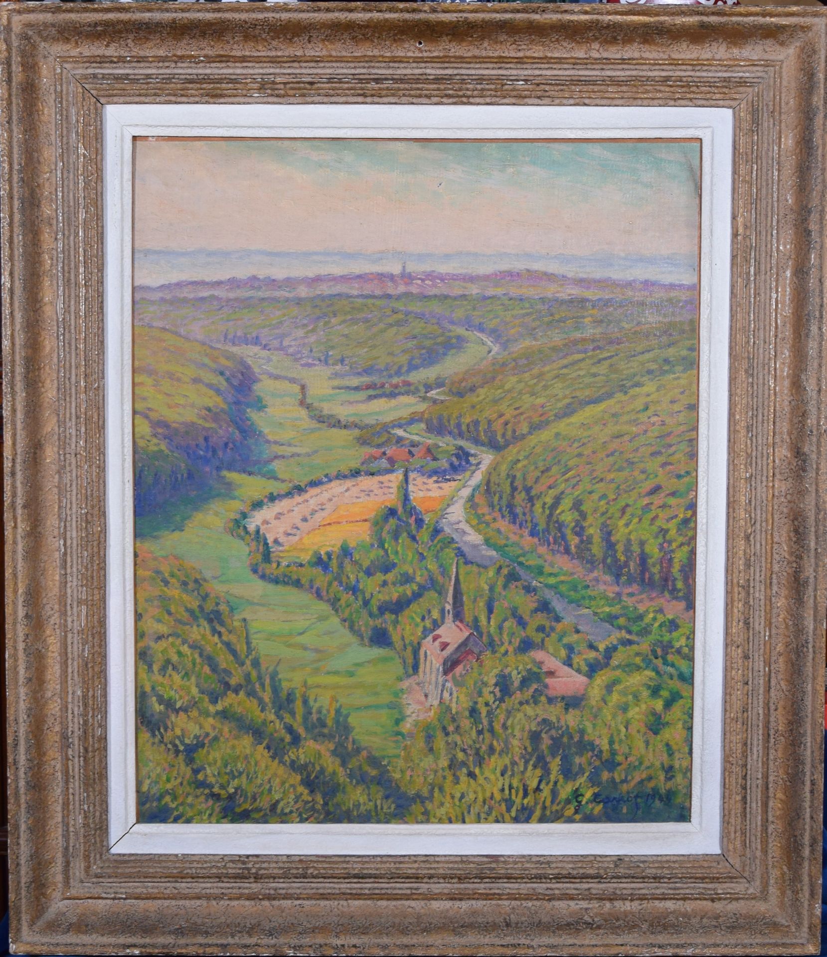 Null Gustave CARIOT (1872-1950), 《Schlangenbad风景》，等高线上的油画，签名和日期为1944年。