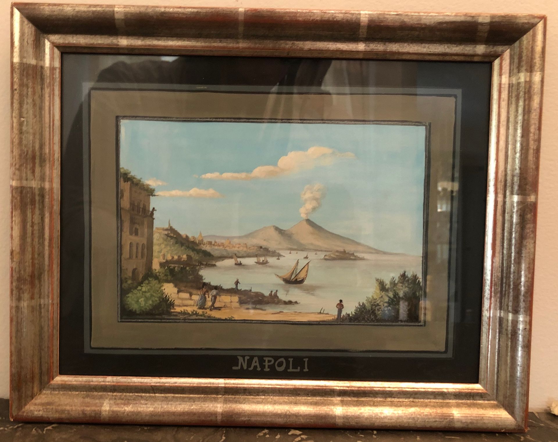 Null 十九世纪的纳波利坦学校。维苏威火山的两个视图。一对水粉画。视图：23 x 29厘米和21 x 27厘米