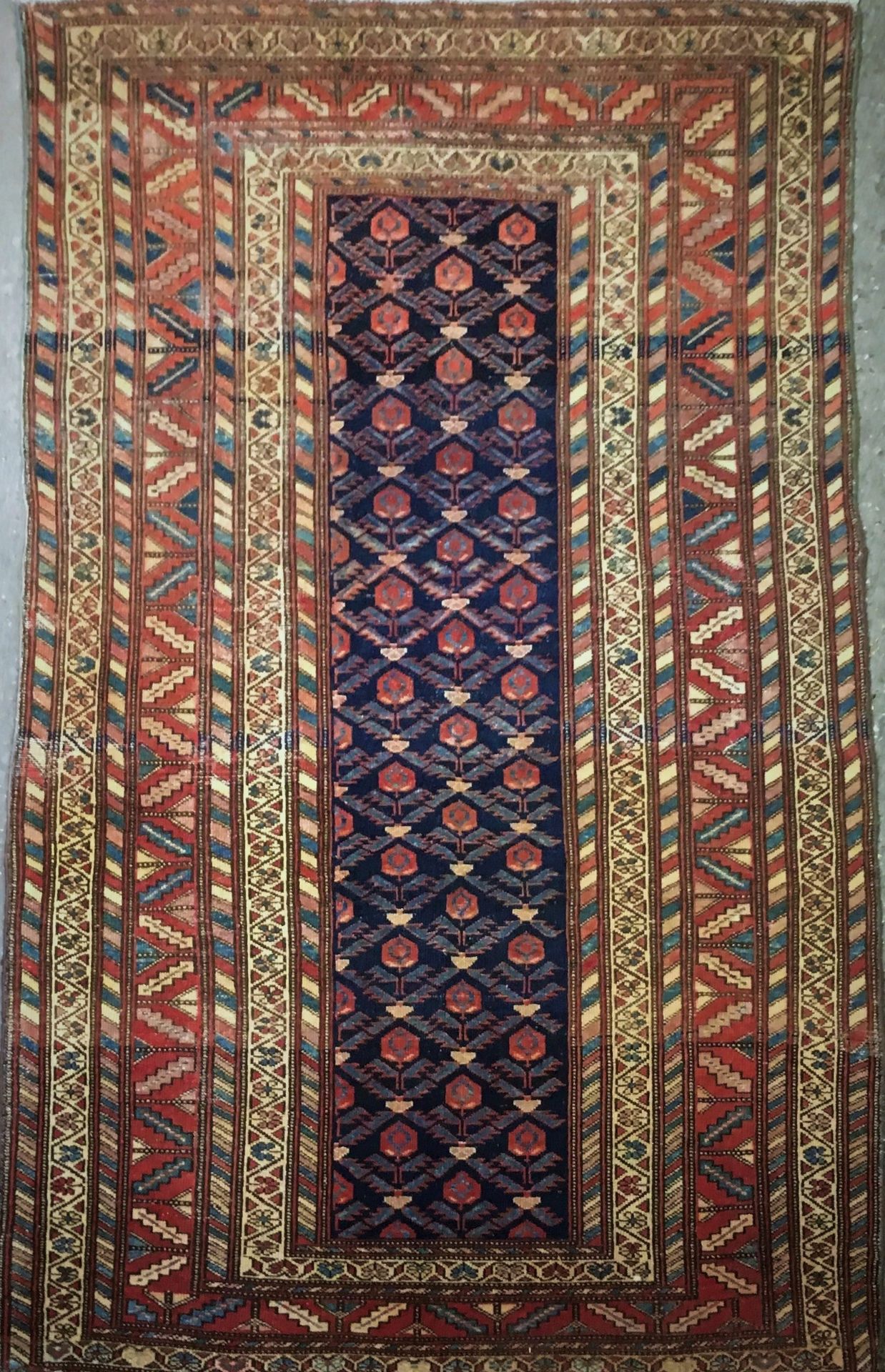 Null Caucasian carpet, weft, warp and wool velvet, midnight blue background with&hellip;