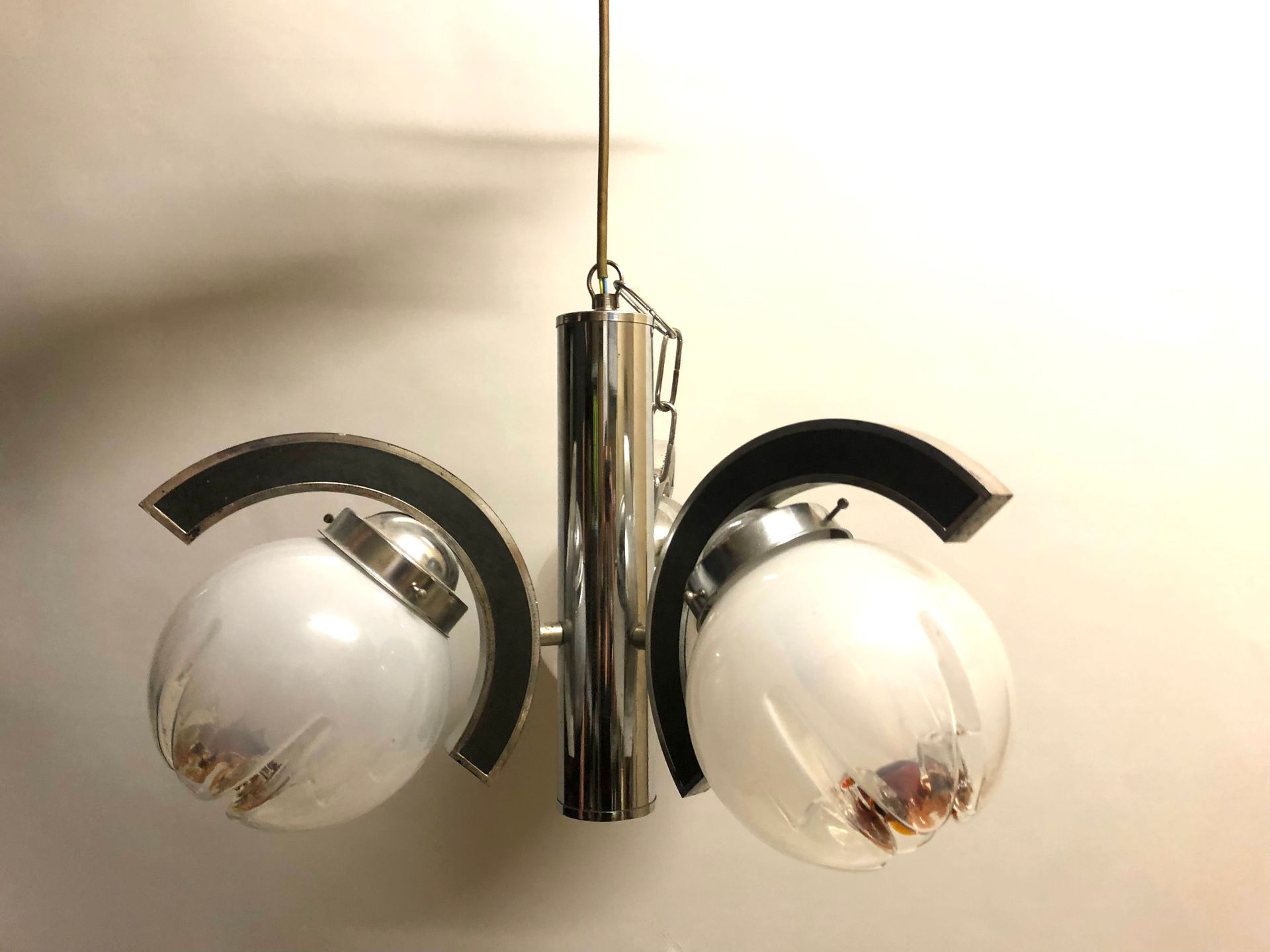 Null Italian work. Suspension in metal, wood and glass of murano with 3 lights. &hellip;