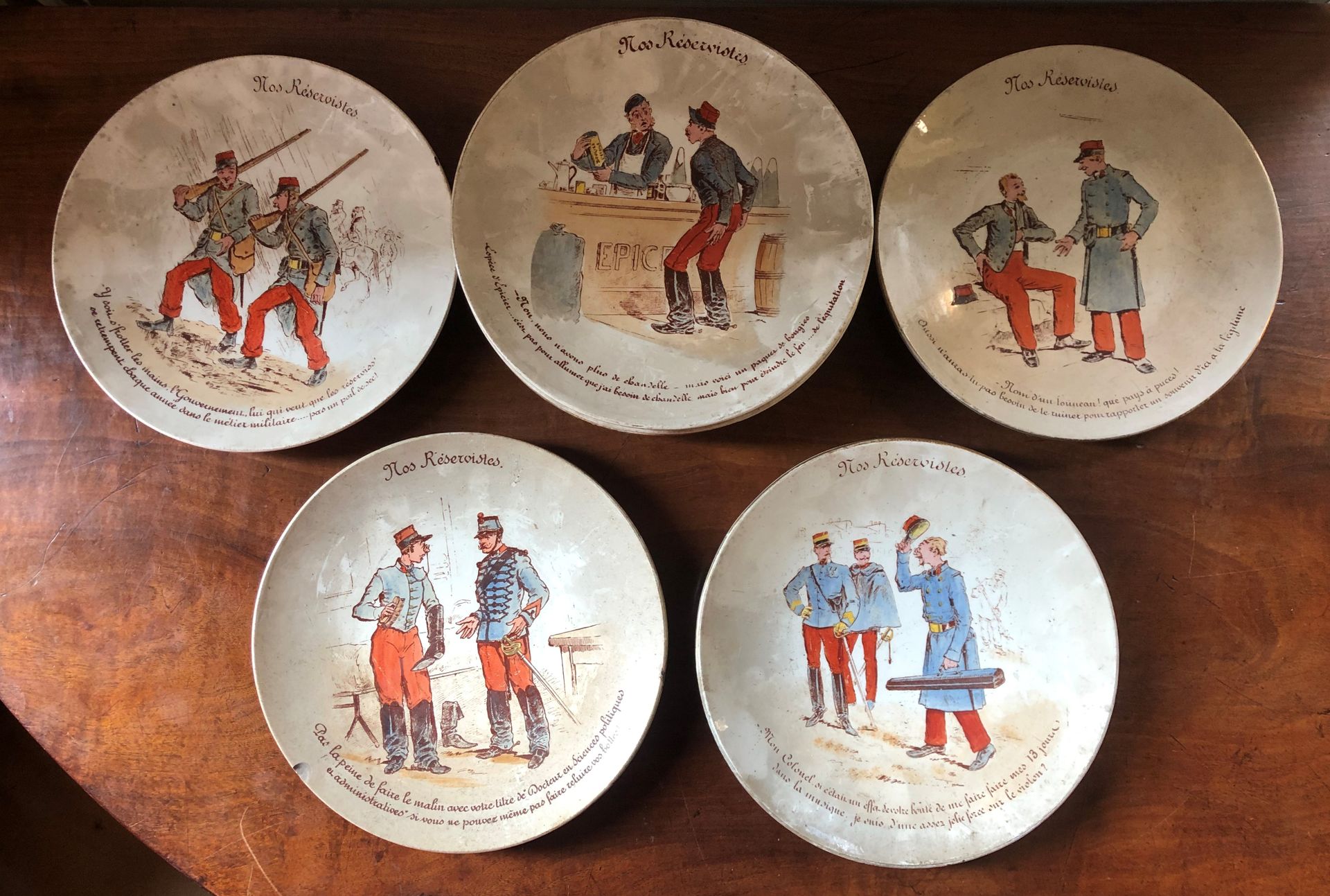 Null LUNEVILLE - KG. Eight plates of the series 'Our reservists' decorated with &hellip;