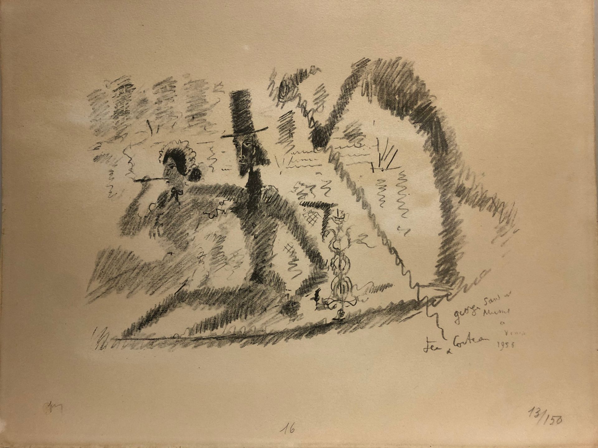 Null Jean COCTEAU, "Georges Sand et Musset à Venise", 1955. Lithographie signée,&hellip;