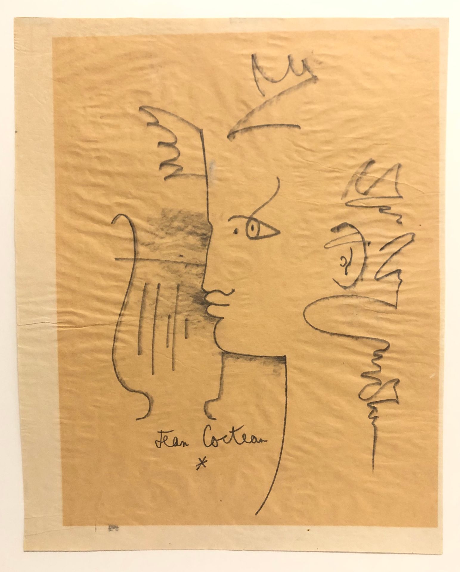 Null 以Jean Cocteau的风格。一个人的轮廓。铅笔画，左下角有一个神秘的签名。尺寸：38 x 30厘米。