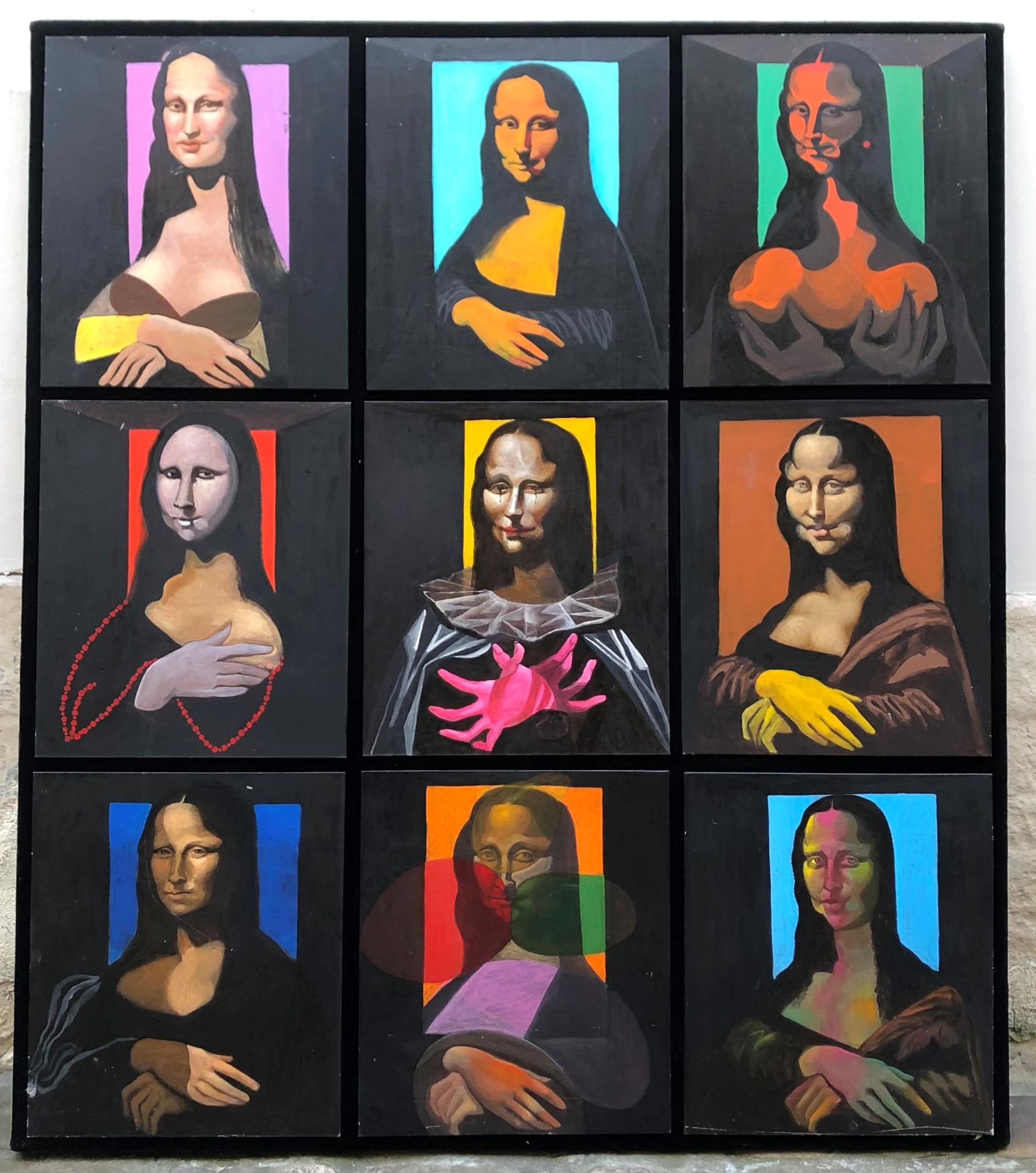 Null 
朱利安-布尔戈斯（XX-XXI）。9 《蒙娜丽莎》，1992年。作品由9块画板组成，油彩在isorel上，代表9个现代版本的蒙娜丽莎。尺寸为153 &hellip;