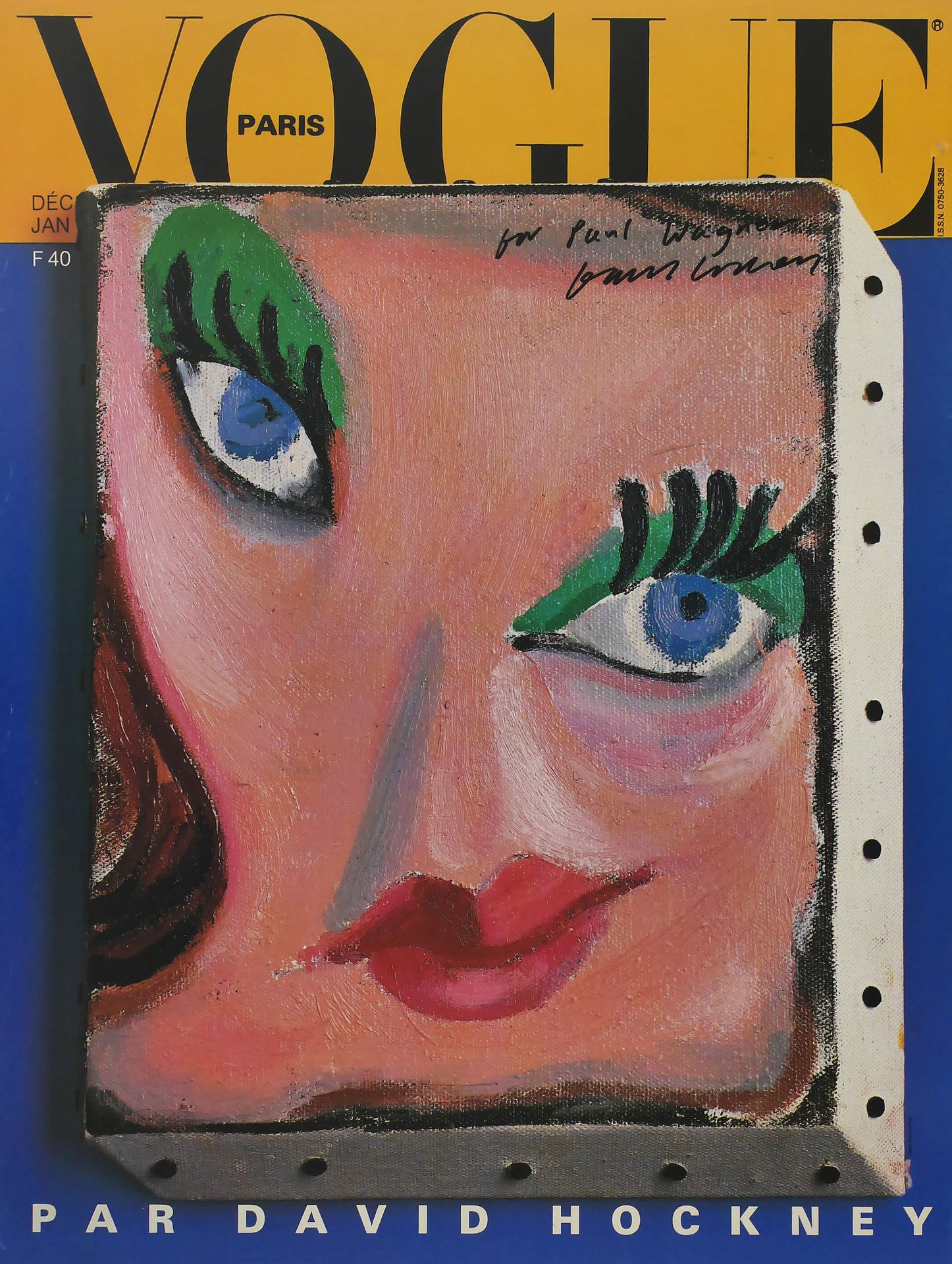 Null 
大卫-霍克尼（生于1937年）。一个女人的画像。石版画，注有 "给保罗-瓦格纳"，《时尚》杂志的艺术总监，80 x 60厘米。出处：为《时尚》杂志。&hellip;