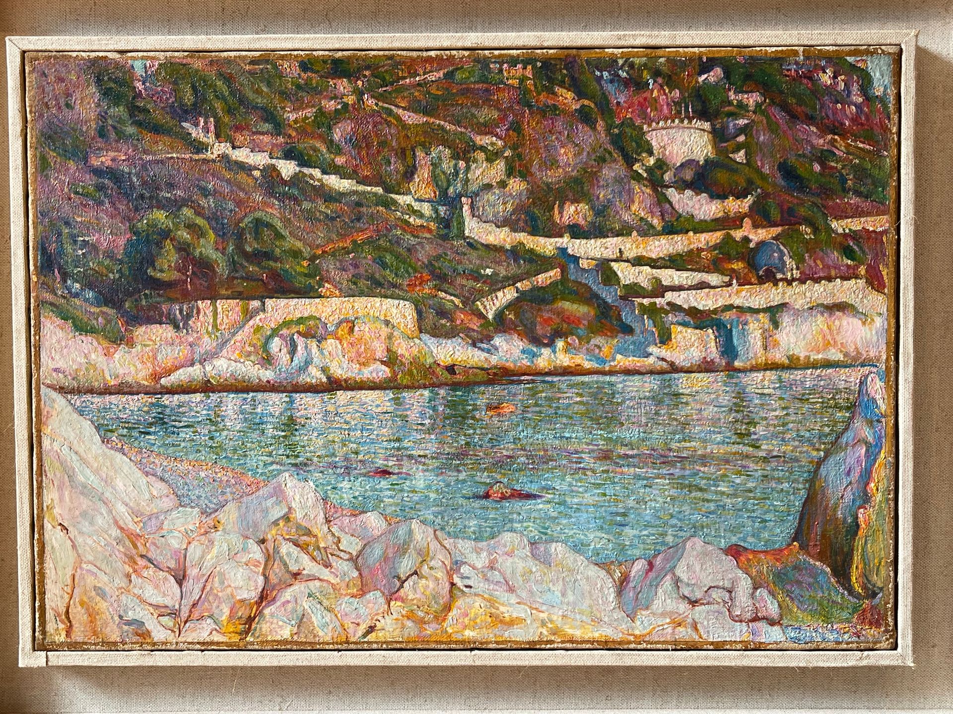 Null Paul LEDUC (1876-1943)(署名)。地中海的海滨。布面油画，45 x 60厘米