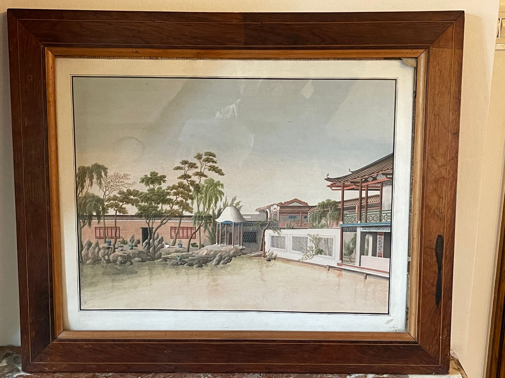 Null School end of XVIIIth. Chinese court. Watercolor. Pitchpin frame. 32 x 45 c&hellip;