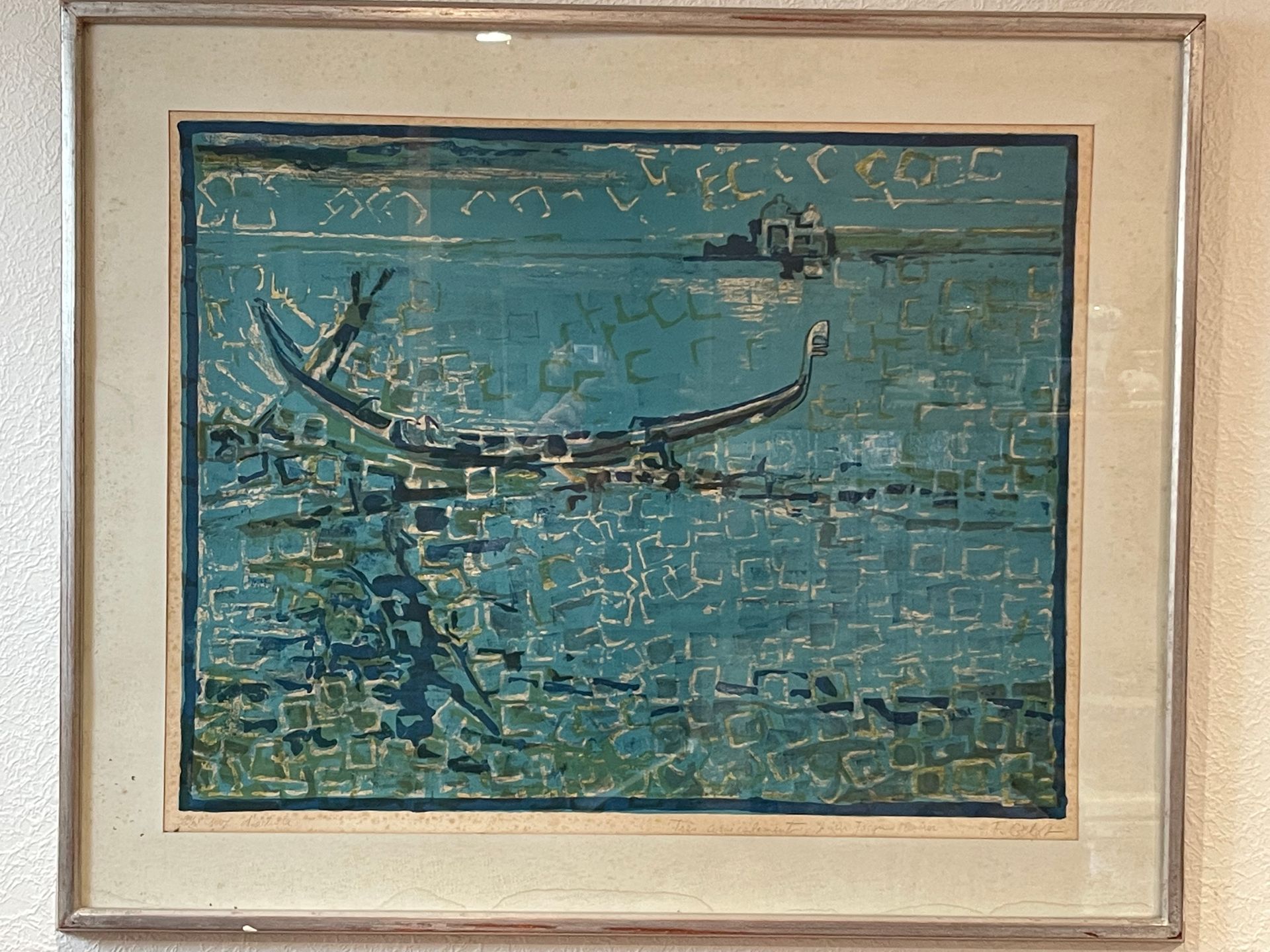 Null Françoise GILOT（生于1921年）威尼斯的贡多拉。石版画，艺术家的样张，右下角有铅笔签名，并注明（污渍） 50 x 67 cm 正在观看