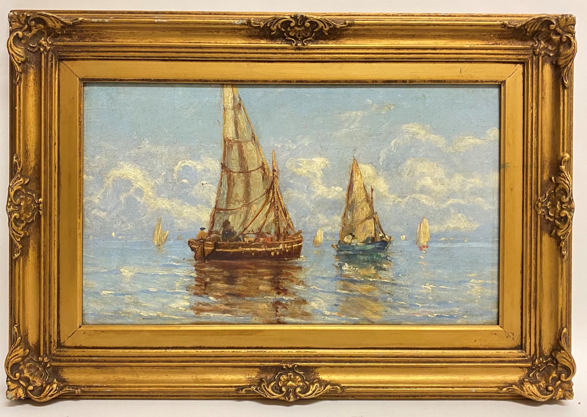 Null Emmanuel COSTA (1833-1921)归属。帆船，板面油画，左下方有签名的痕迹。尺寸：28 x 46.8厘米；框架：42 x 61厘米。&hellip;