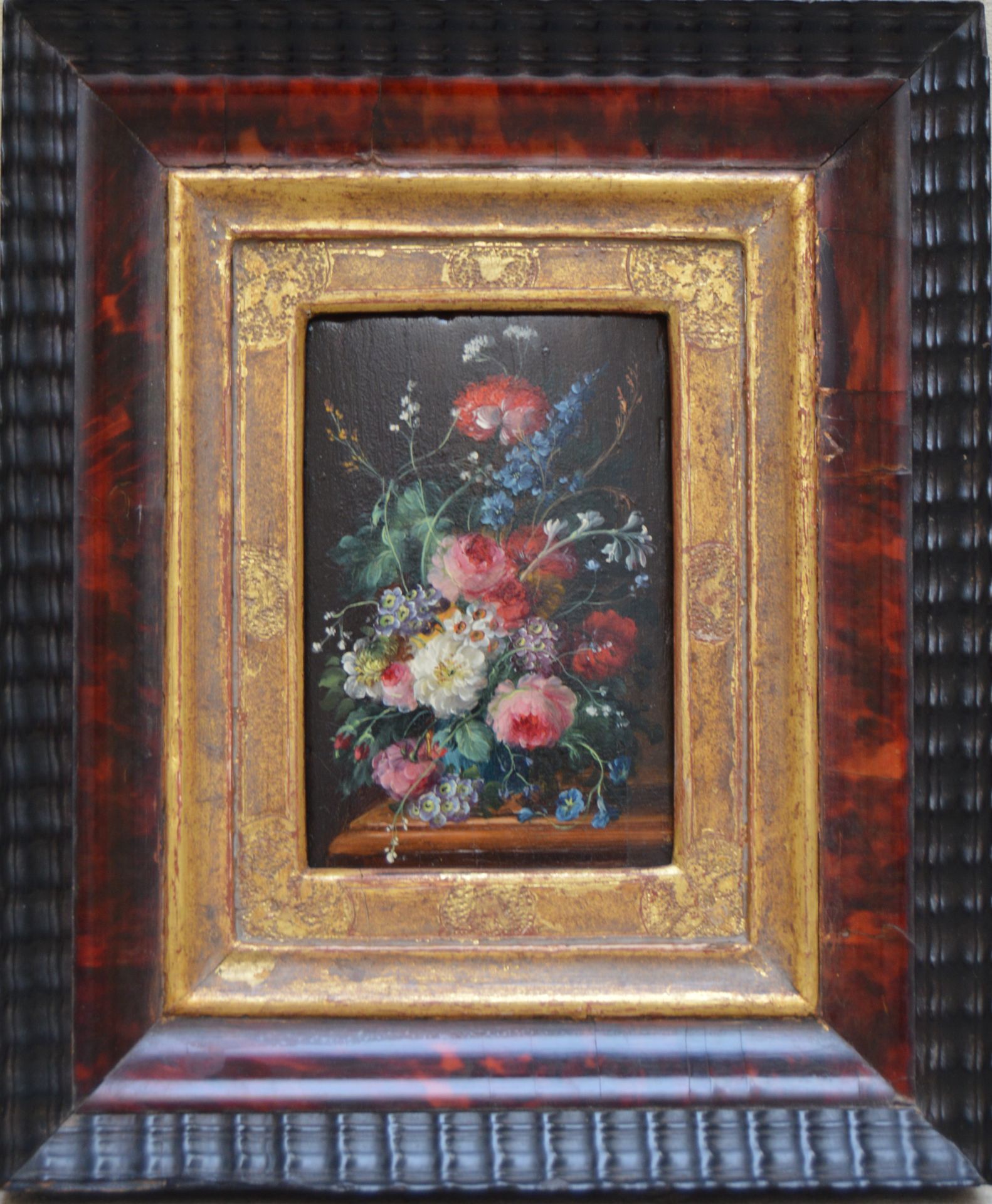 Null ESCUELA BELGA circa 1900, Ramo de flores sobre un entablamento, Panel, una &hellip;