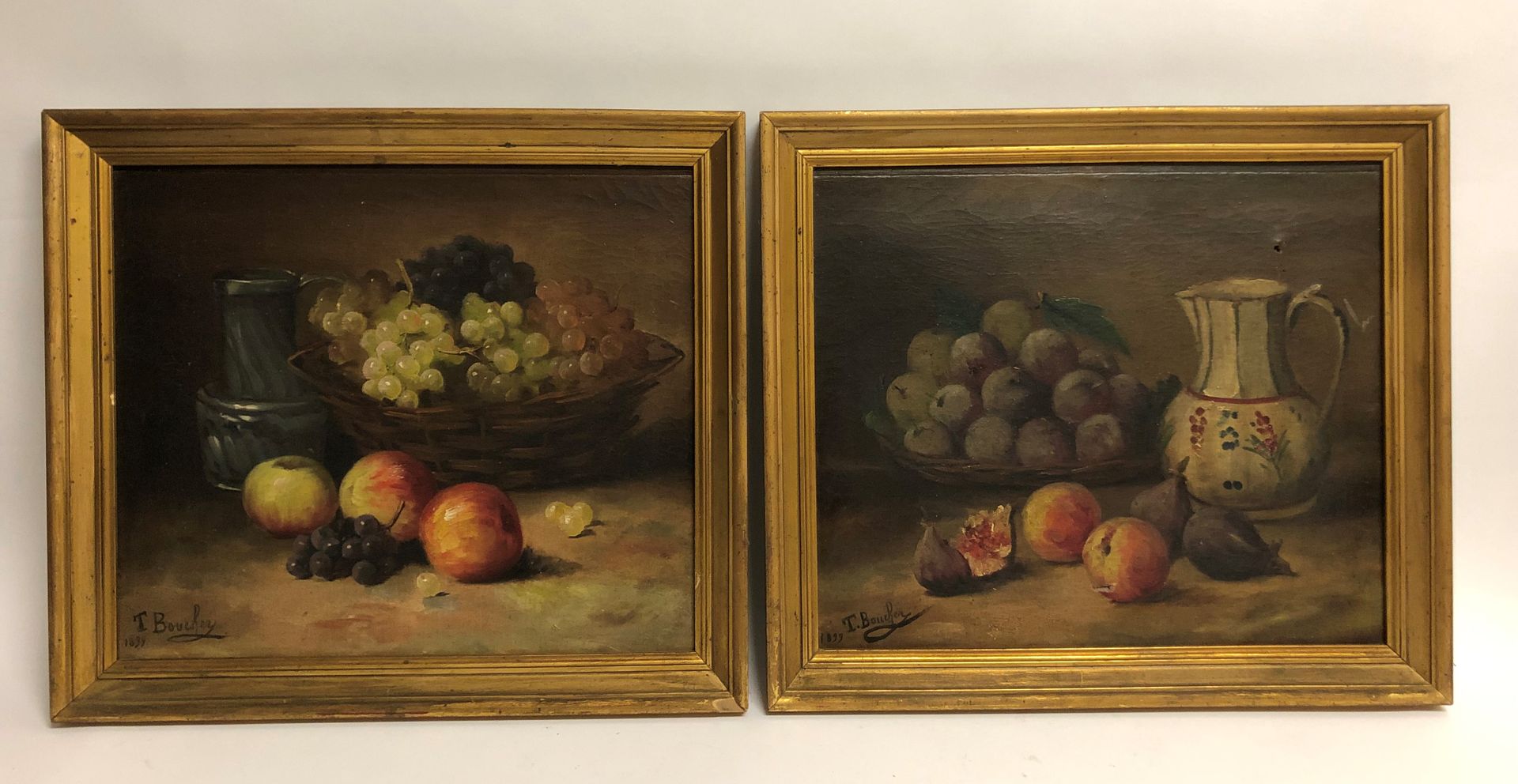 Null T. BOUCHER. Pair of still life representing for the one a fruit basket furn&hellip;