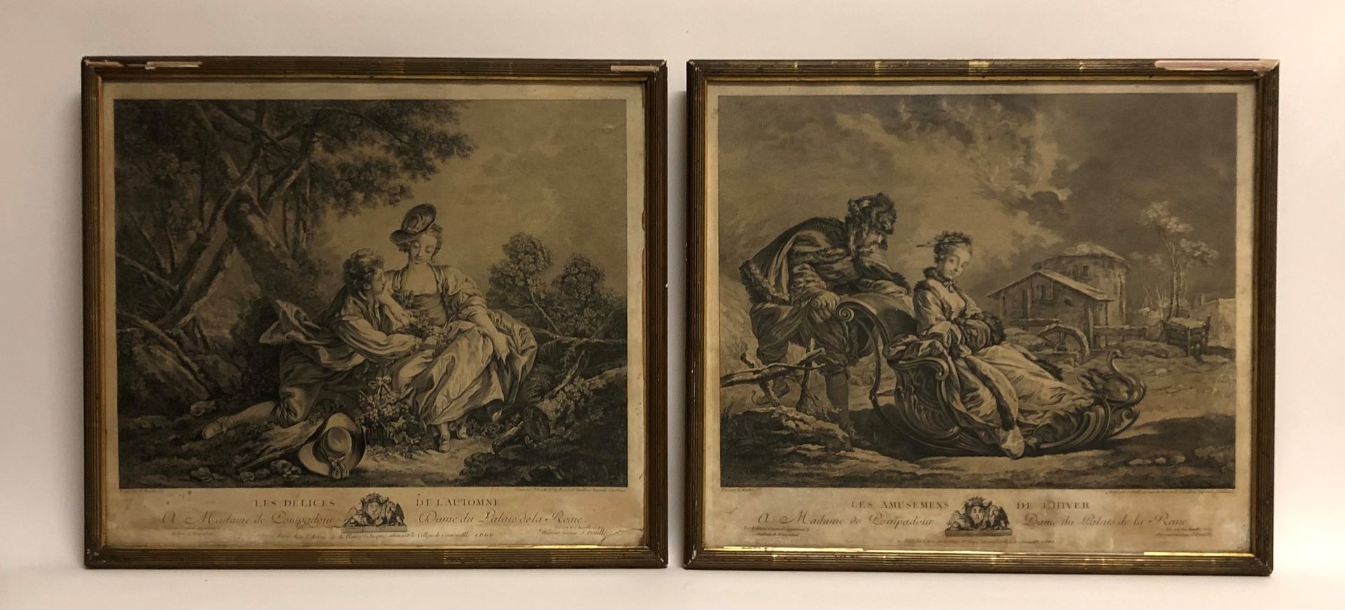 Null François BOUCHER (1703-1770), after.秋天的乐趣和冬天的娱乐。两幅以弗朗索瓦-布歇为原型的黑色版画，由J. Daul&hellip;