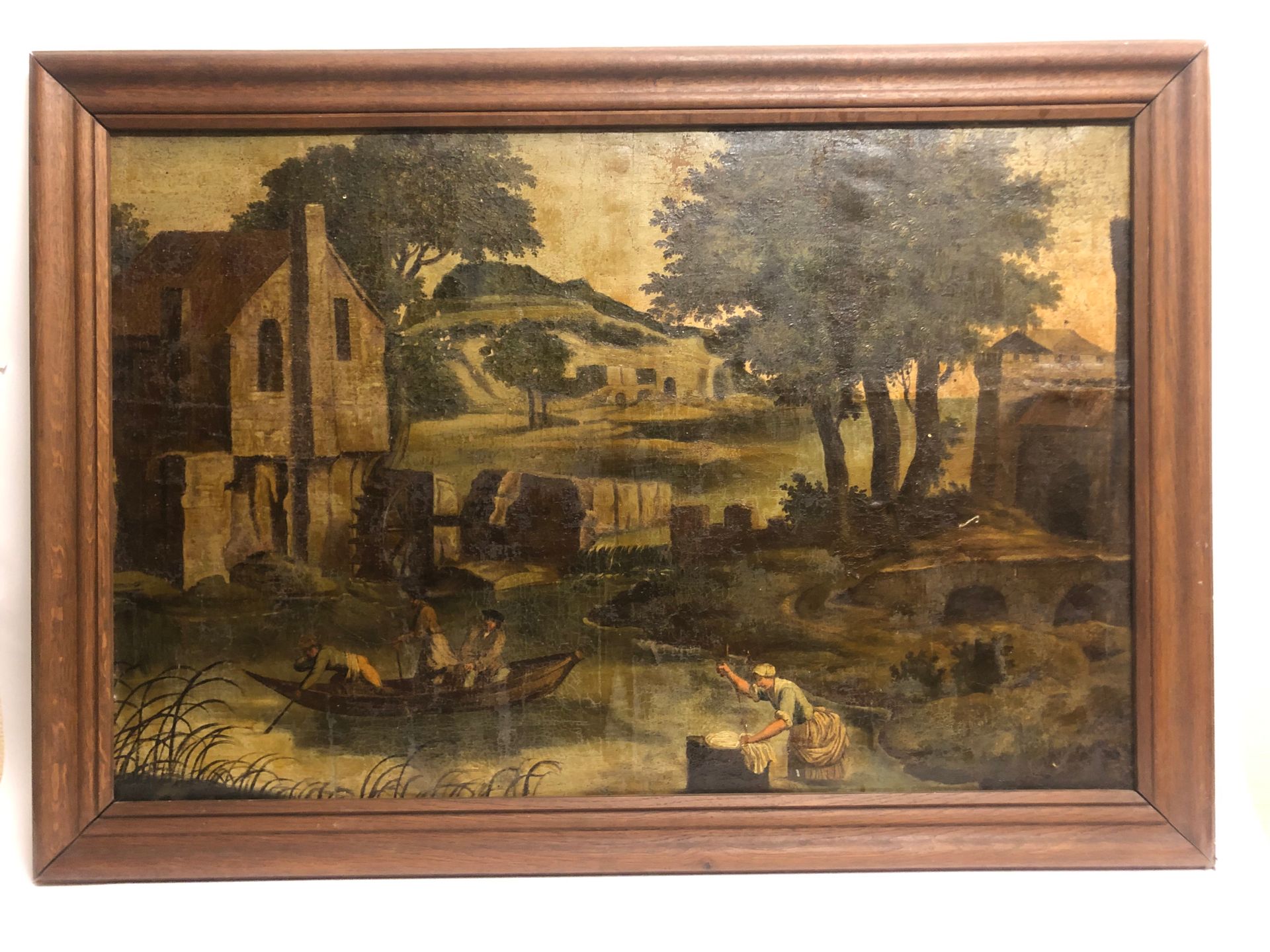 Null HOLLAND SCHOOL 17世纪末至18世纪初，磨坊前的洗衣女工；风景中的人物，两幅布面油画，71 x 103厘米；71 x 86厘米（磨损）。
