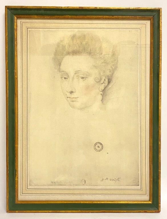 Null 法国学校，19世纪。莫菲小姐 "的肖像，纸上绘画。出处：圣热纳维耶夫图书馆收藏。35,5 x 25厘米。