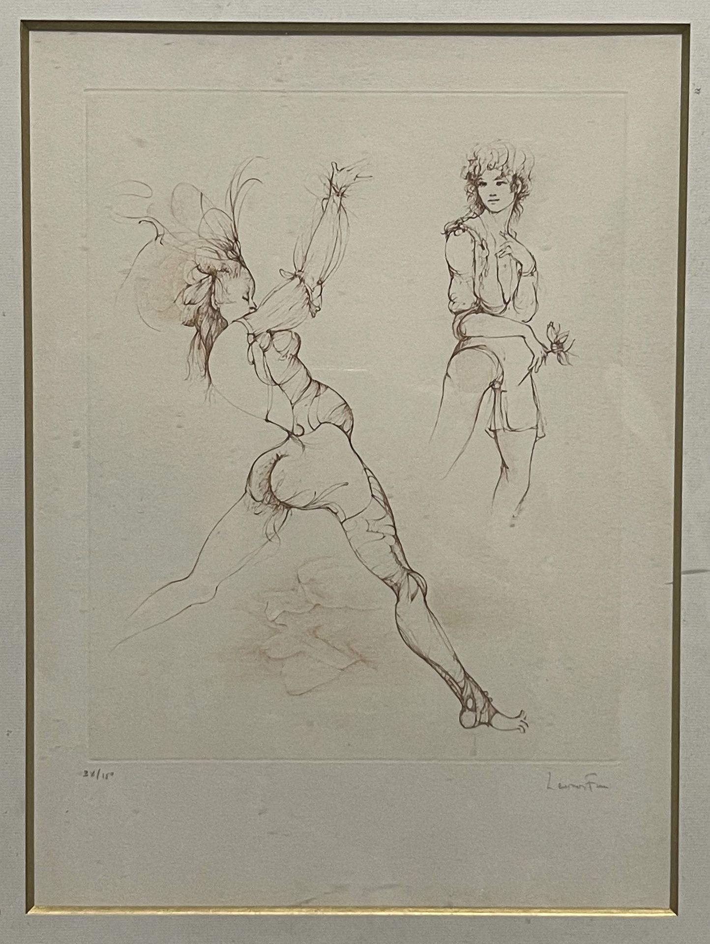 Null 莱昂诺-菲尼（1907-1996）。两幅署名石版画：夫妇n038/150和女人n167/275
