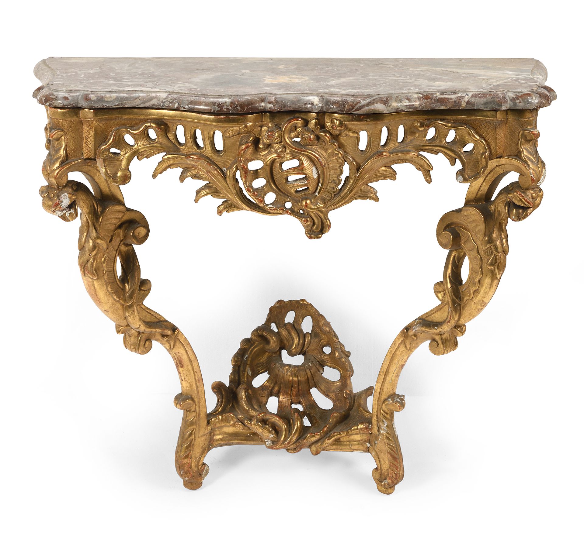 Null Console d'applique de forme mouvementée en bois et stuc redorés à décor de &hellip;