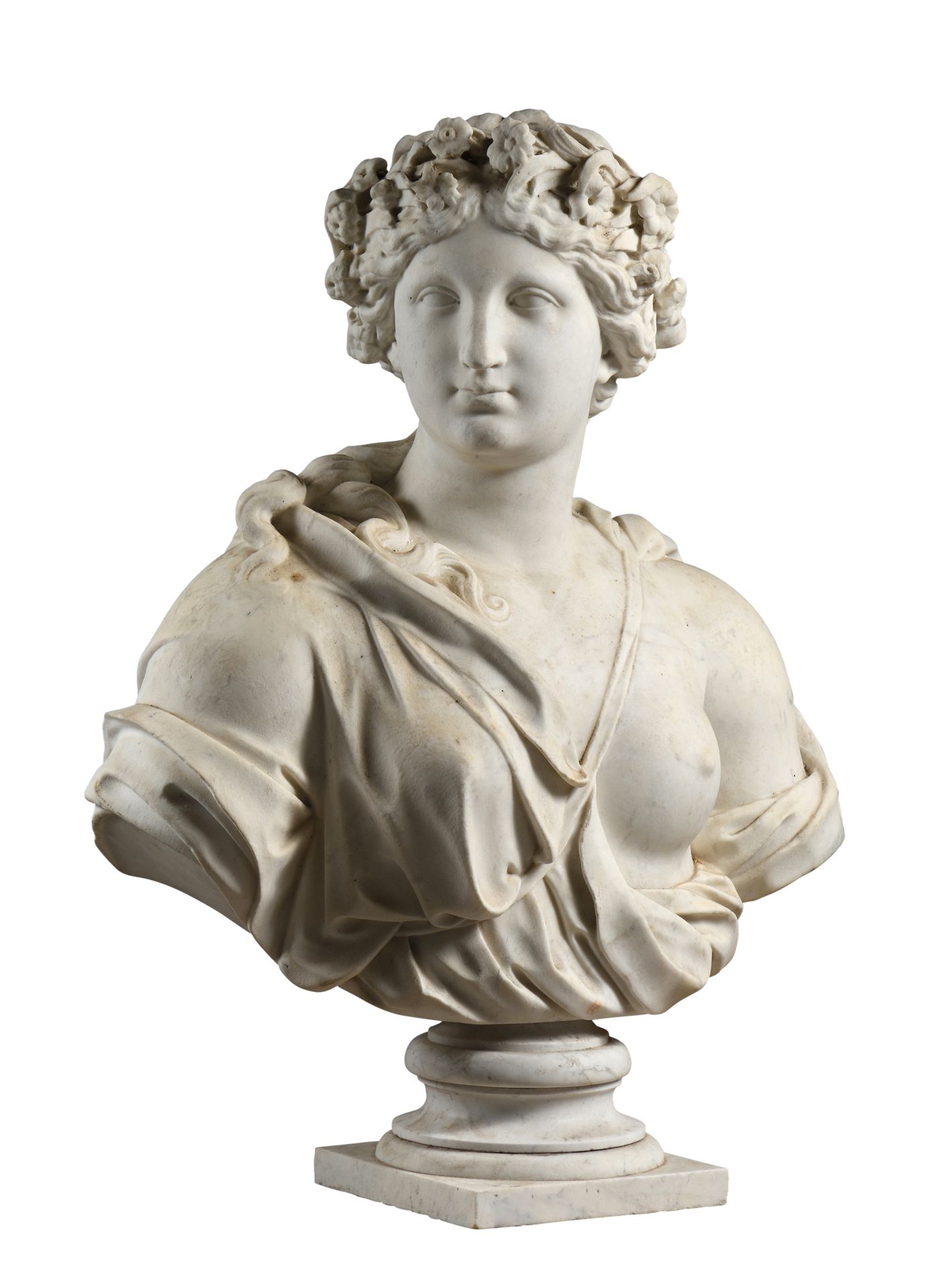 Null Busto in marmo bianco raffigurante Flora panneggiata all'antica, con la tes&hellip;