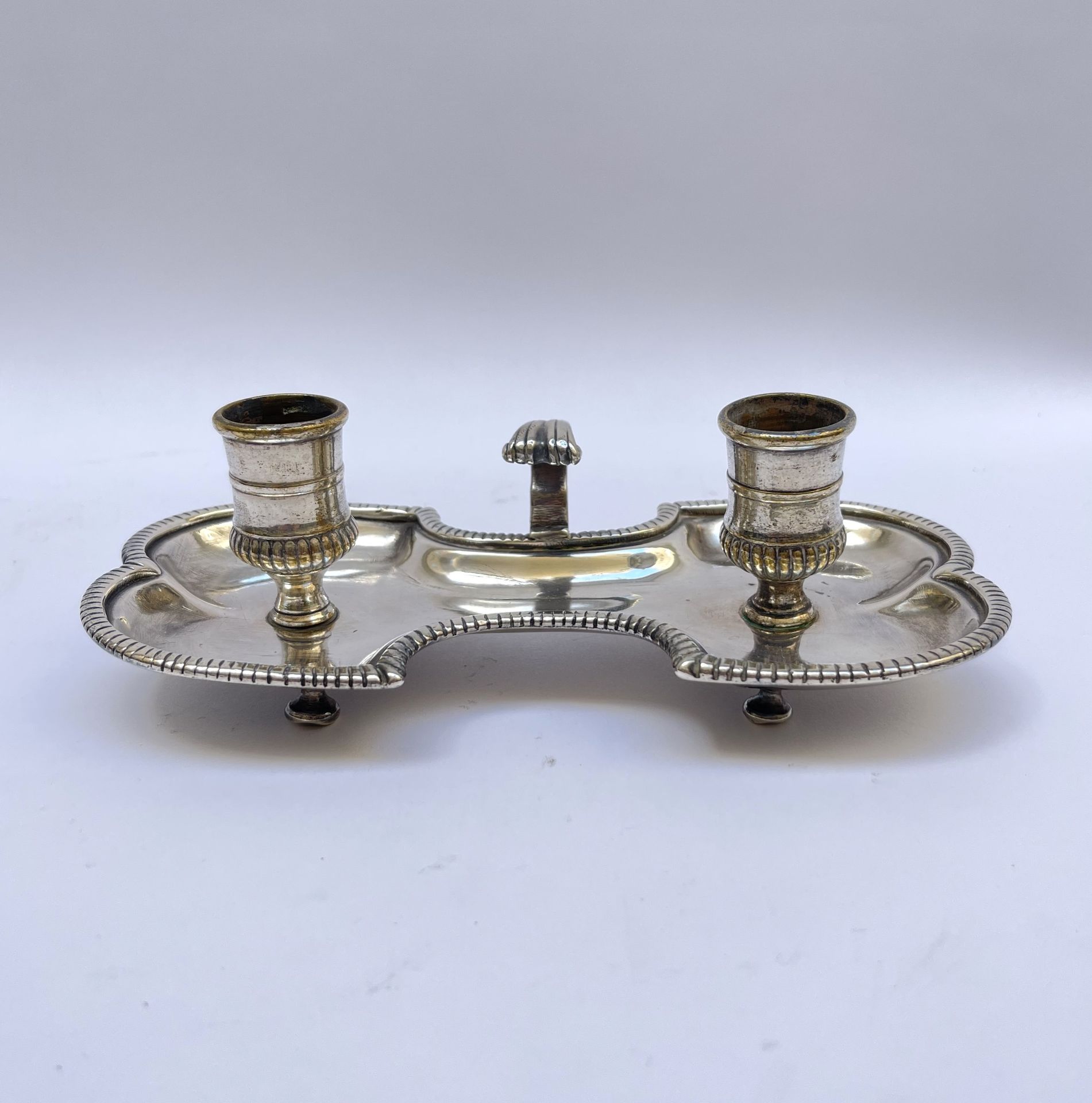 Null Candlestick with double hand out of silver plated metal of polylobed form w&hellip;