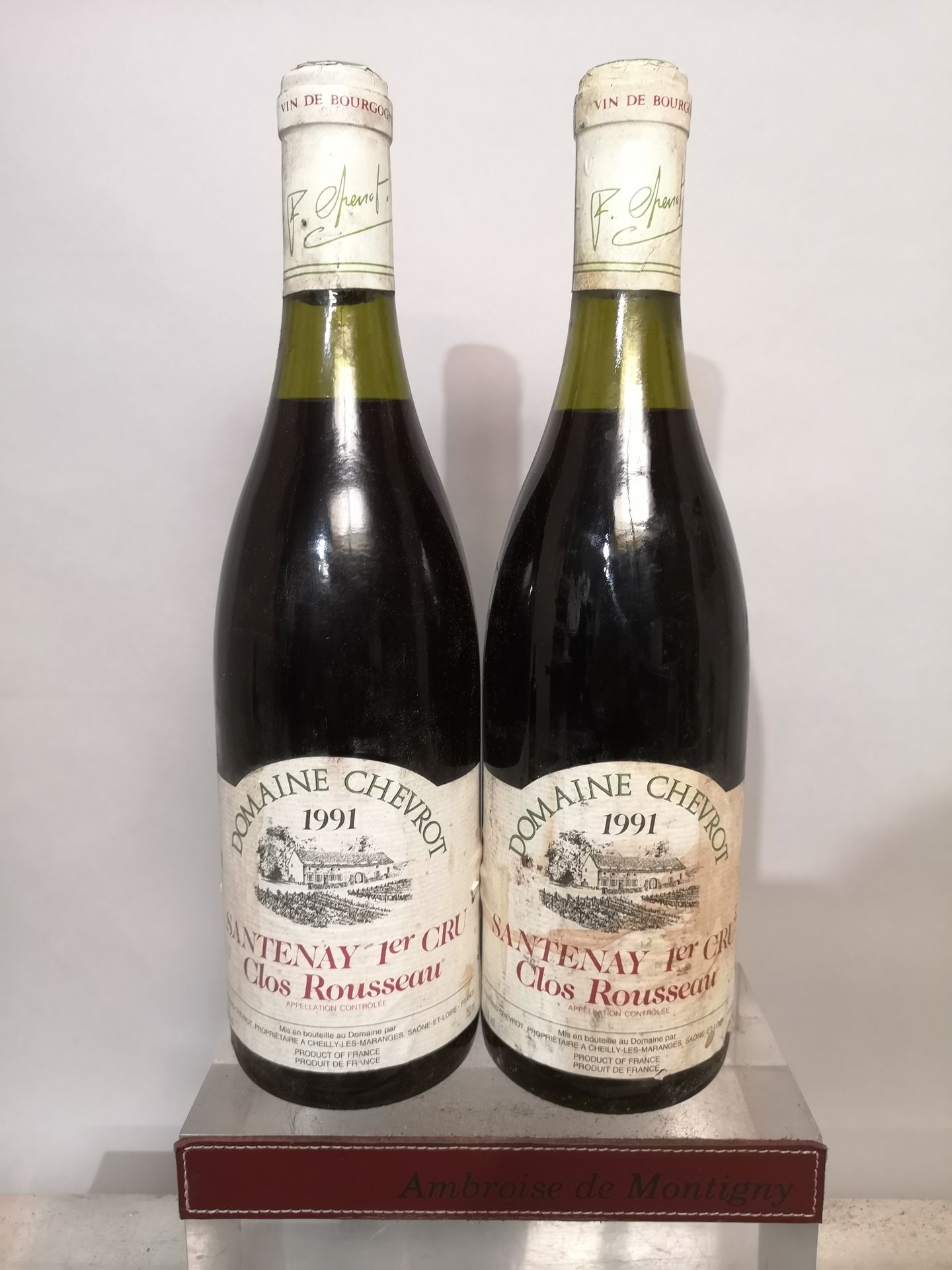 Null 2 bouteilles SANTENAY 1er cru Clos ROUSSEAU - Domaine CHEVROT 1991 Etiquett&hellip;