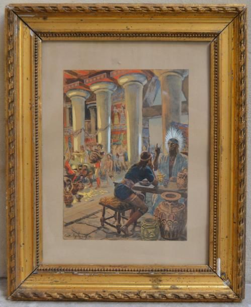 Null Georges-Antoine ROCHEGROSSE (1859-1938), Scène dans une taverne, estampe re&hellip;