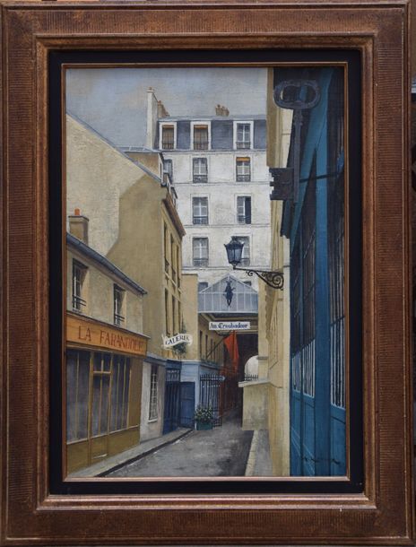 Null André RENOUX (1939-2002), Passage du Commerce Saint André à Paris, huile su&hellip;