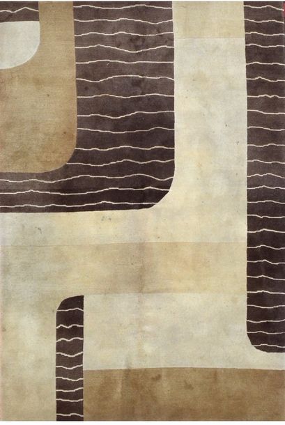 Null TAPIS moderne à motif brun sur fond beige. XX ème. 220 x152 cm.