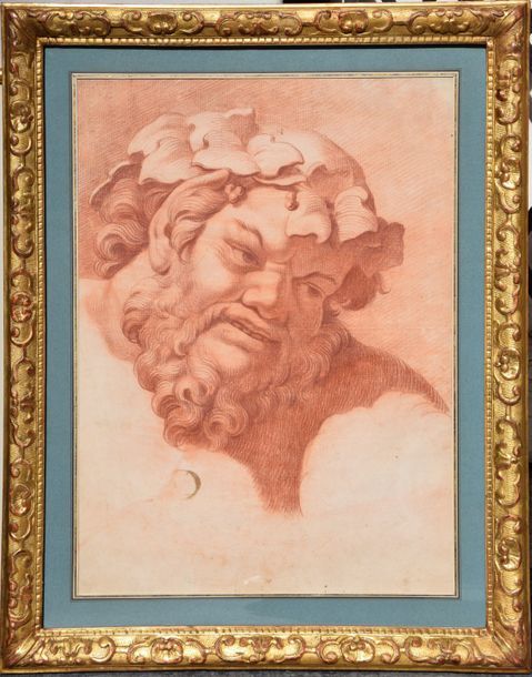 Null Ecole FRANCAISE fin XVIII ème, Bacchus, sanguine. 58 x 38,5 cm. Cadre en bo&hellip;