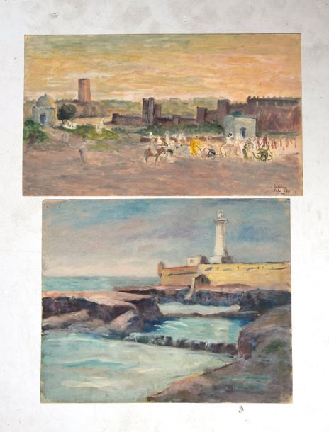 Null Albert LEPREUX (1868-1959), 7 oeuvre : Salé, le phare de Rabat (Maroc), une&hellip;