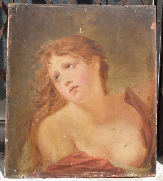 Null Ecole FRANCAISE fin XVIII ème, Portrait d'une femme au sein nue, huile sur &hellip;