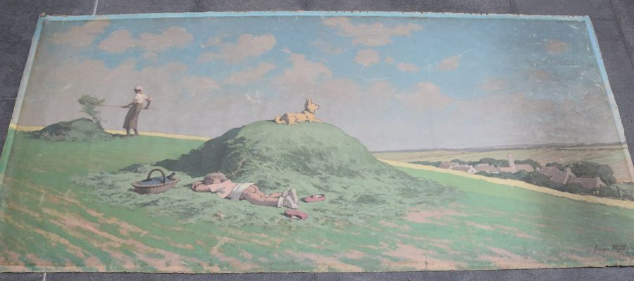 Null Georges REDON (1869-1943), Paysage au paysan dans le champ, GRANDE toile SA&hellip;