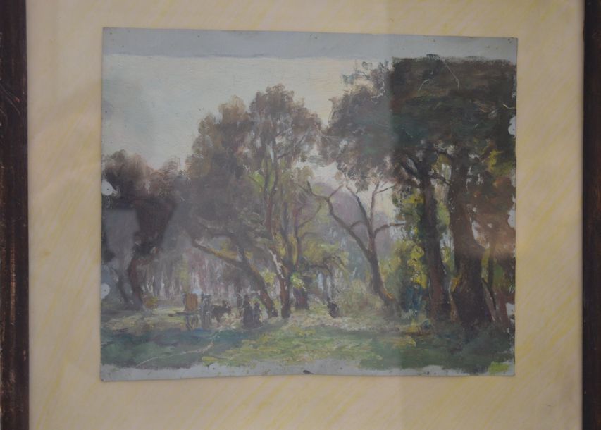 Null Ecole FRANCAISE du XX ème, Sous-bois, huile sur papier. Sous verre. 29 x 36&hellip;