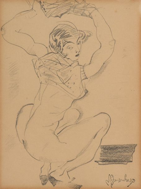 Null Nicolas STERNBERG (1901-1960), Femme nue accroupie, Dessin, cachet de la si&hellip;