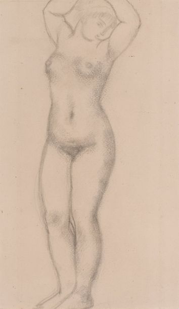 Null Aristide MAILLOL (1861-1944), Nu debout les bras levés, crayon sur papier, &hellip;