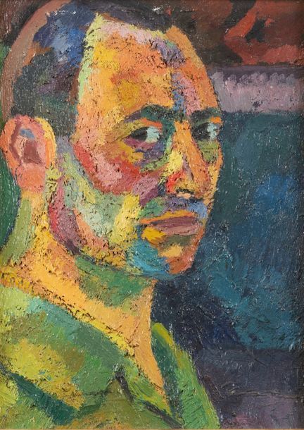 Null Pierre AMBROGIANI (1907-1985), Autoportrait, huile sur carton signée. 35 x &hellip;