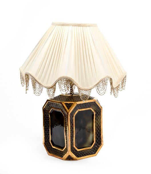 Null LARGE LAMPE de salon carrée en porcelaine émaillée brun à côtés octogonaux &hellip;