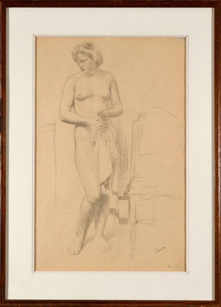 Null André-Albert TONDU (1903-1980), Nu au linge, 1947, Crayon, signé. 46 x 30 c&hellip;