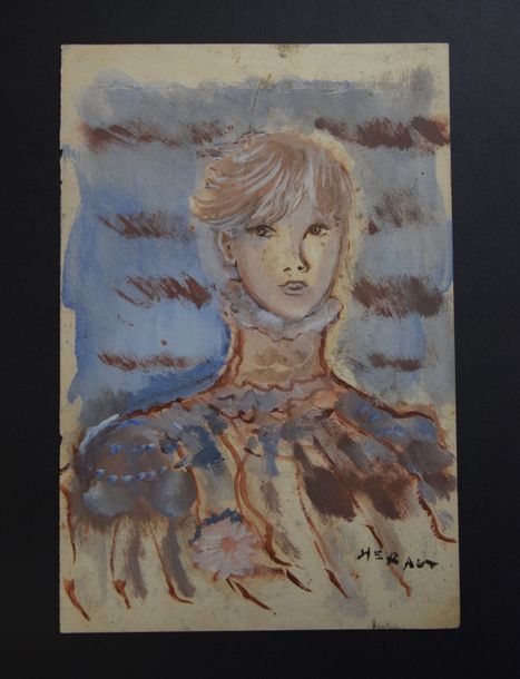 Null Henri HERAUT (1894-1980), portrait de jeune homme, gouache sur papier signé&hellip;