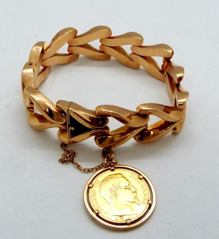 Null Bracelet gourmette en or avec pendentif pièce 20 francs or Napoléon en or 1&hellip;