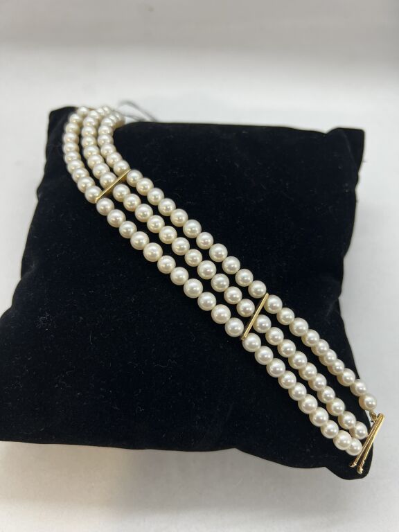 Null Bracelet 3 rangs de perles de culture avec fermoir et baguettes séparatrice&hellip;