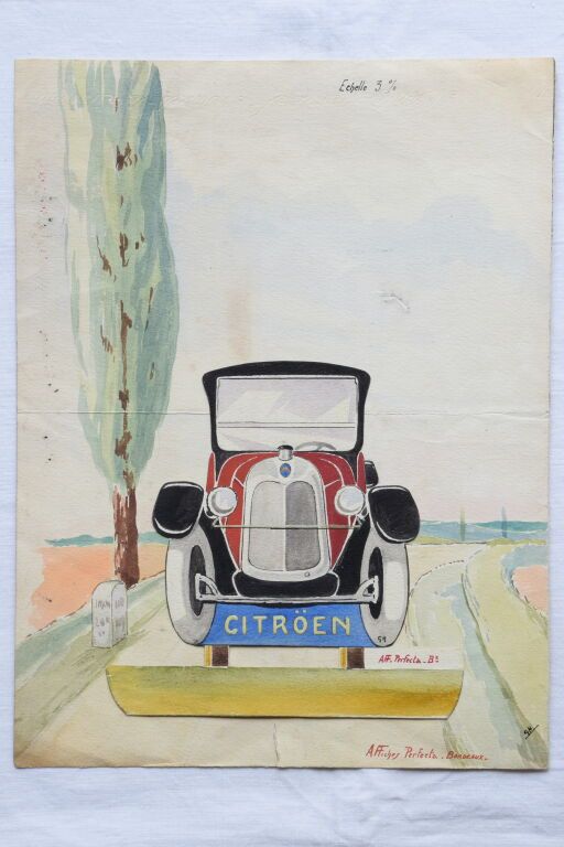 Null Automobiles - Citroen - Entwurf für ein Poster - Unsignierte Originalzeichn&hellip;
