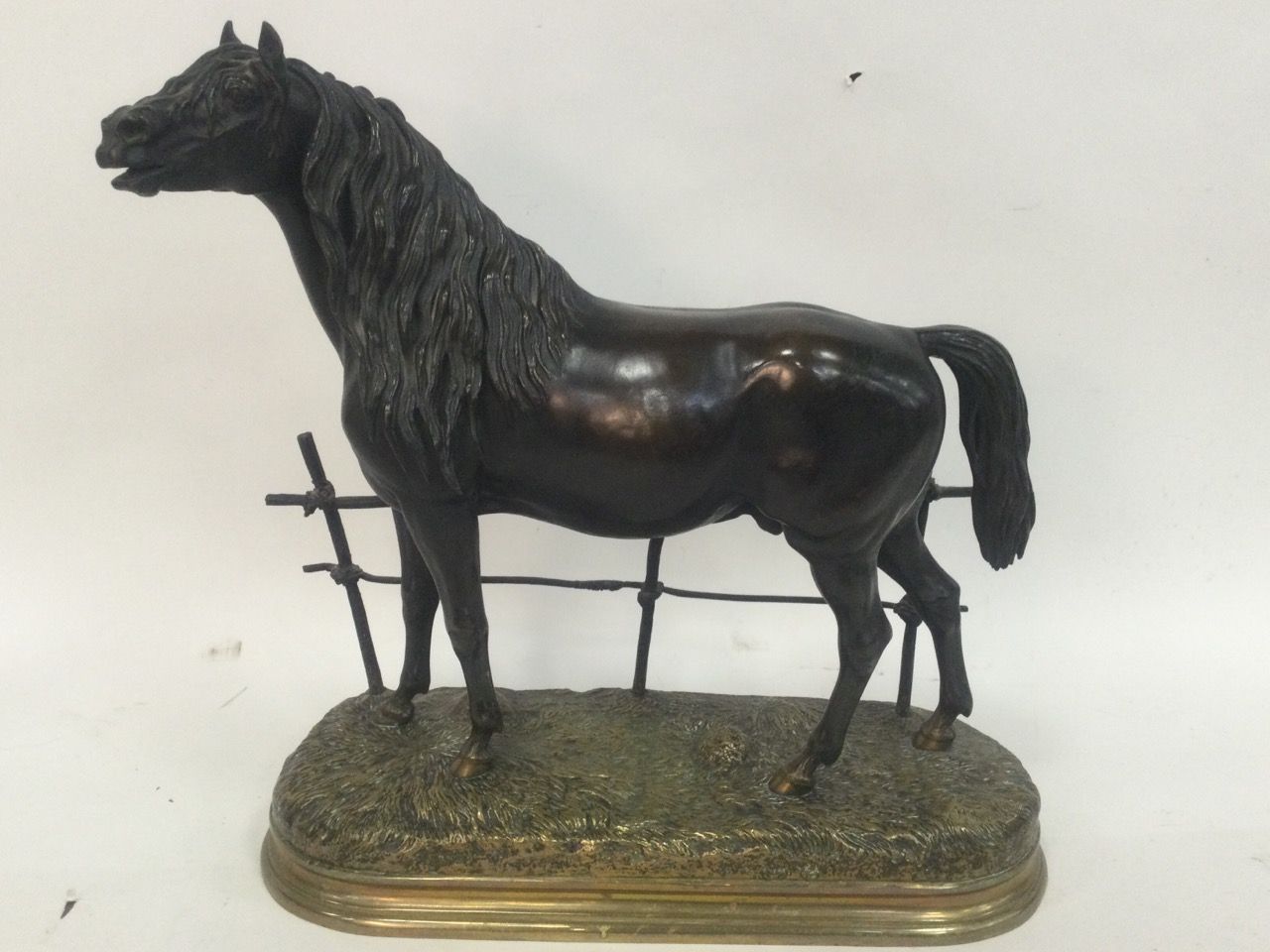 Null Paul COMOLERA (1818-1897) Cheval à la barrière Important Bronze à patine br&hellip;