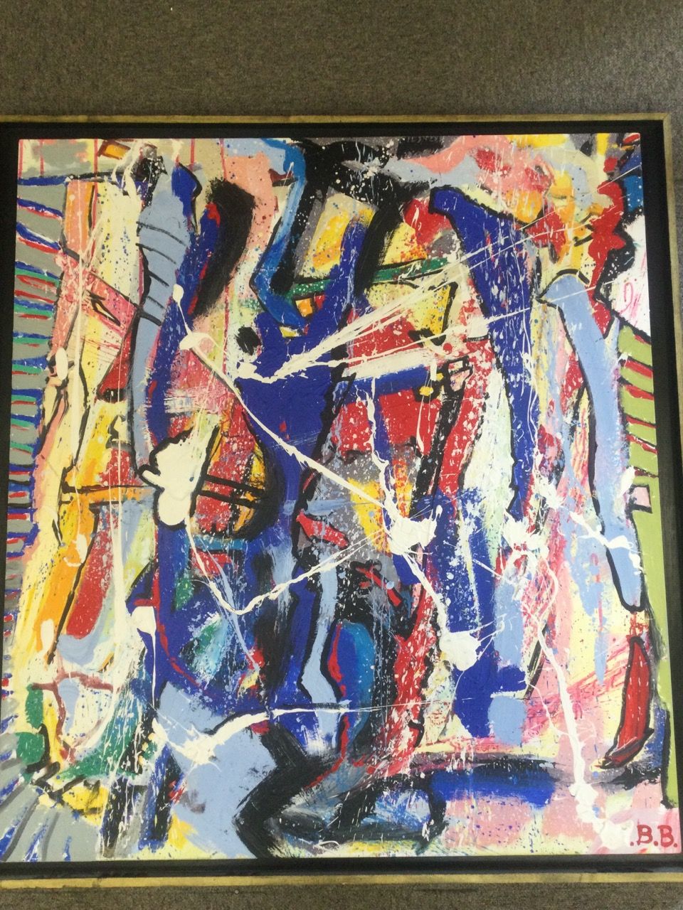Null BOB BRENKMANN Huile sur Médium oeuvre abstraite colorée 90 x 102cm