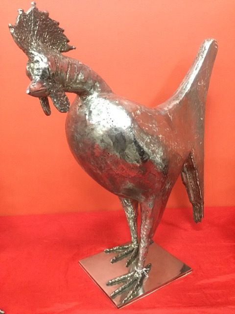 Null MRATINKOVIC Milutin (1950), "Coq", escultura de acero inoxidable, firmada, &hellip;