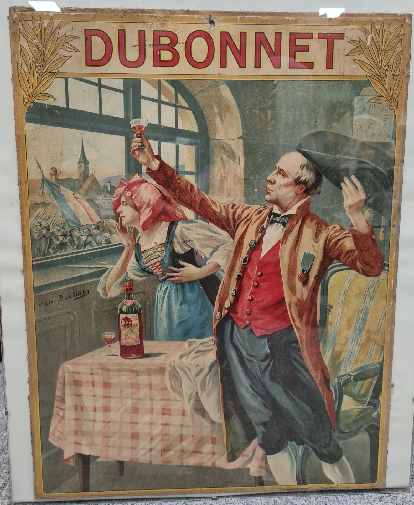 Null DUBONNET, Carton publicitaire lithographié d'après l'oeuvre de BOUTIGNY, Di&hellip;