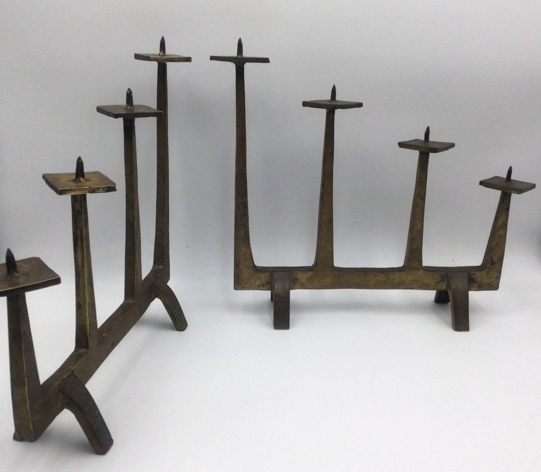 Null Pair of bronze candlesticks with 4 lights, Dim. 32 x 40 cm