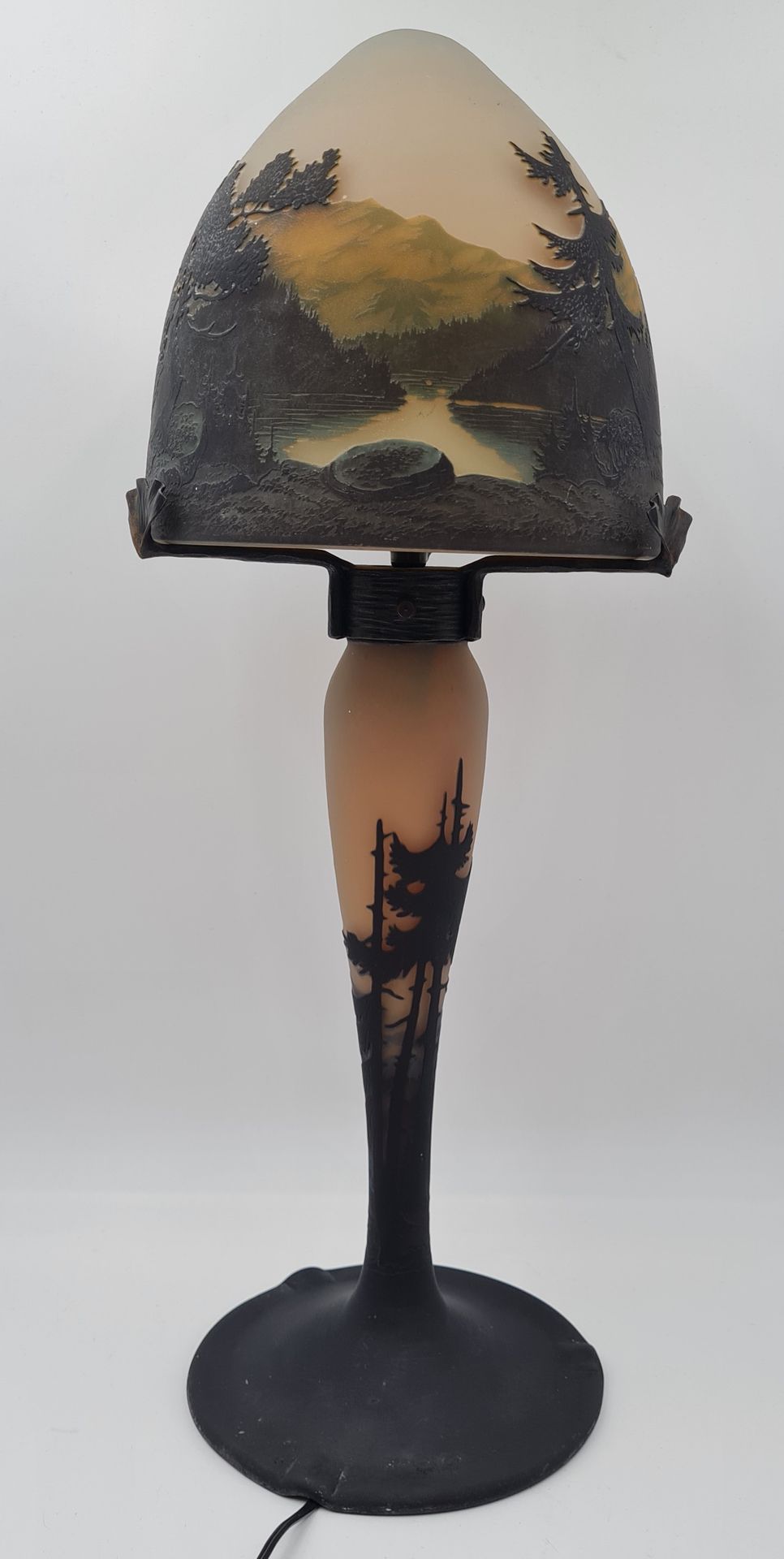 Null MULLER FRERES LUNEVILLE, Lámpara de seta con base de balaustre en vidrio mu&hellip;
