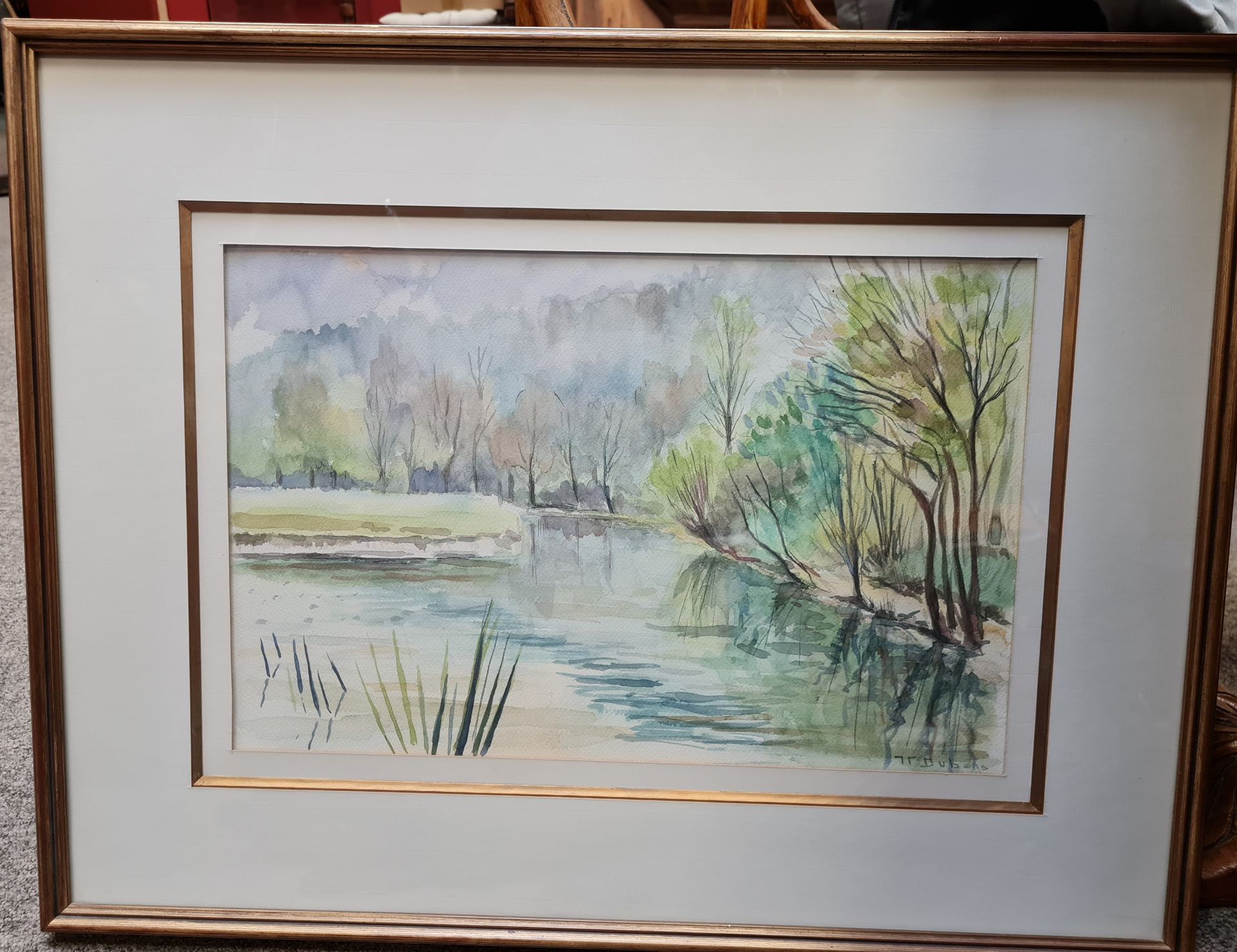 Null Jean-François DUBOIS，池塘景观，康森纸上的水彩画，SBD，尺寸28 x 43，正在观看。玻璃下有良好的框架。