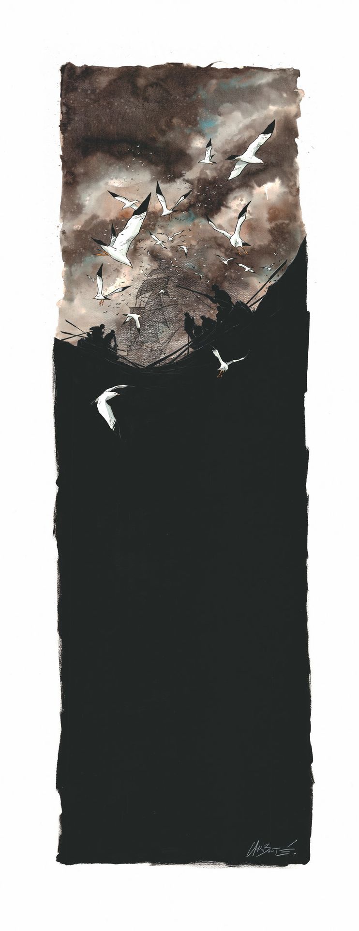 Chabouté, Christophe (1967-). 印度墨水、水彩和水洗的这幅崇高的原创插图取自《白鲸》的世界。在有纹理的画纸上构图。Chabouté在&hellip;