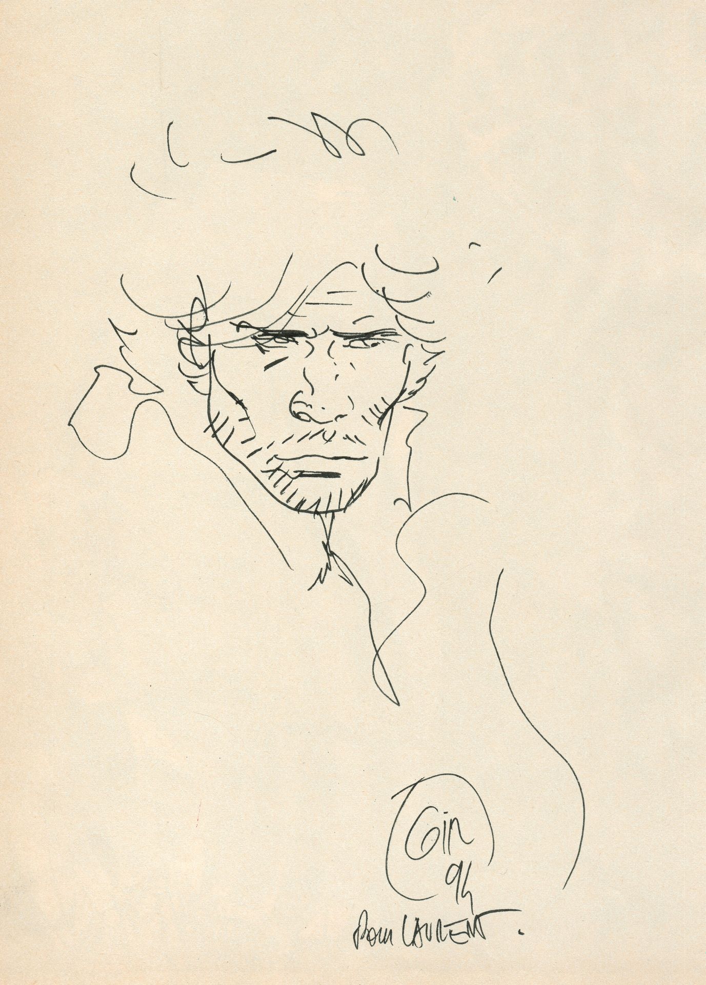 Giraud 吉劳德。1965年法文Eo的《蓝莓》第1卷扉页上的印度墨水原创签名画。非常漂亮和罕见的英雄正面肖像。相册状况非常好，外部有轻微摩擦。非常非常好的状&hellip;