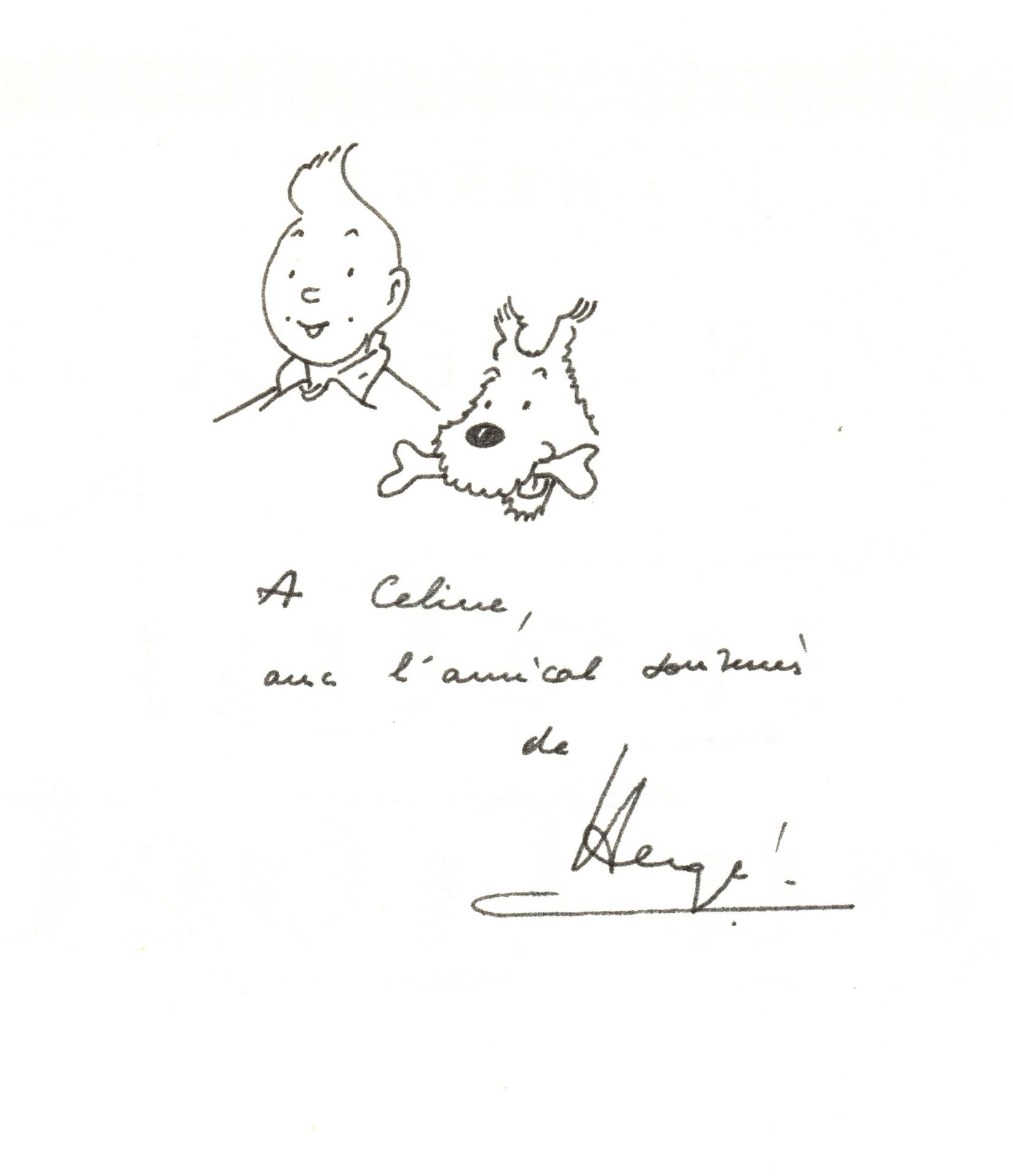 Hergé Original signed drawing made in India ink on the title page of the album T&hellip;